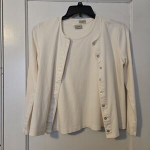 LL Bean Womens Size L Set Shell Tank and Cardigan Set Ivory Casual Work
